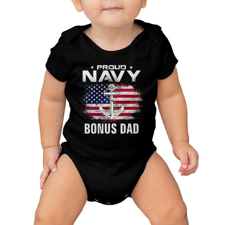 Proud Navy Bonus Dad With American Flag For Veteran Gift Baby Onesie