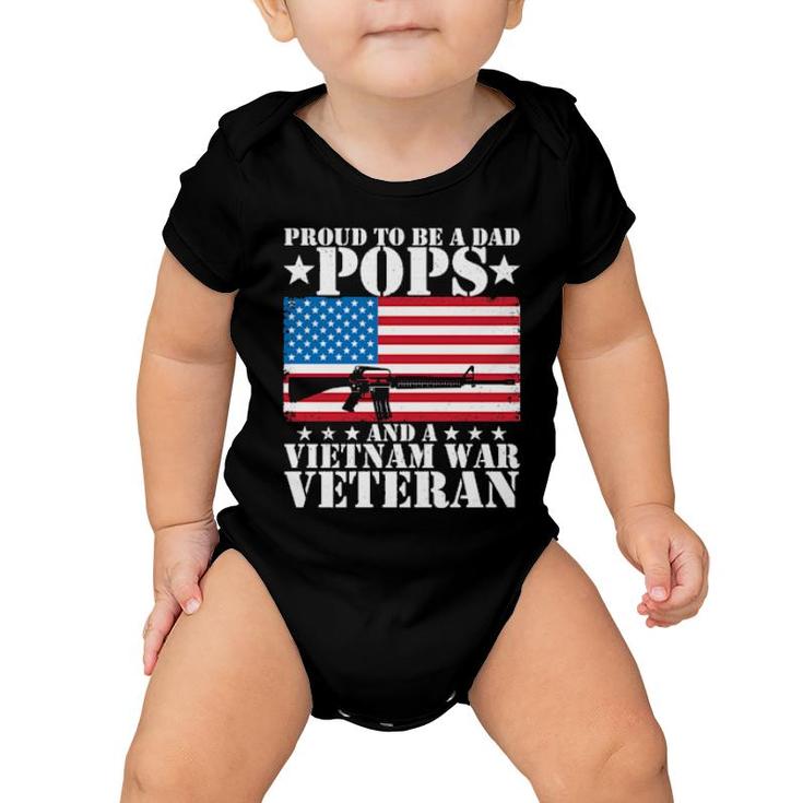 Proud To Be A Dad Pops And A Vietnam War Veteran Usa Flag  Baby Onesie
