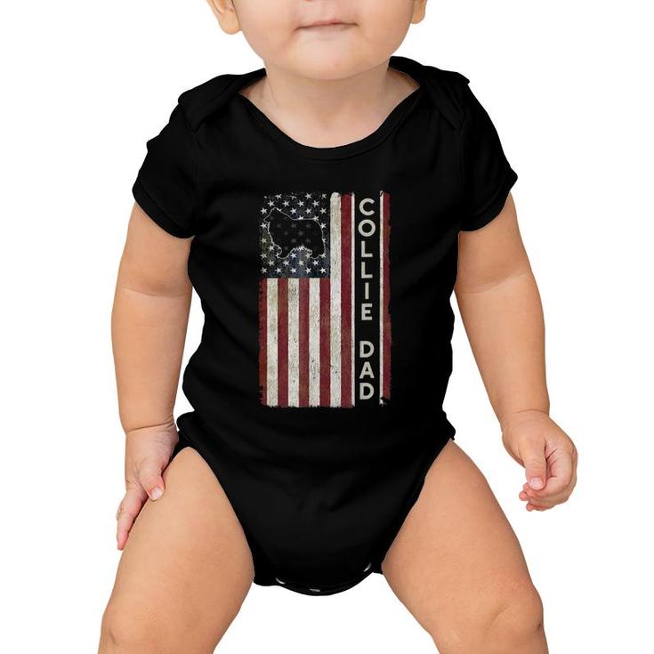 Rough Collie Dad 4Th July American Flag Father's Day Baby Onesie