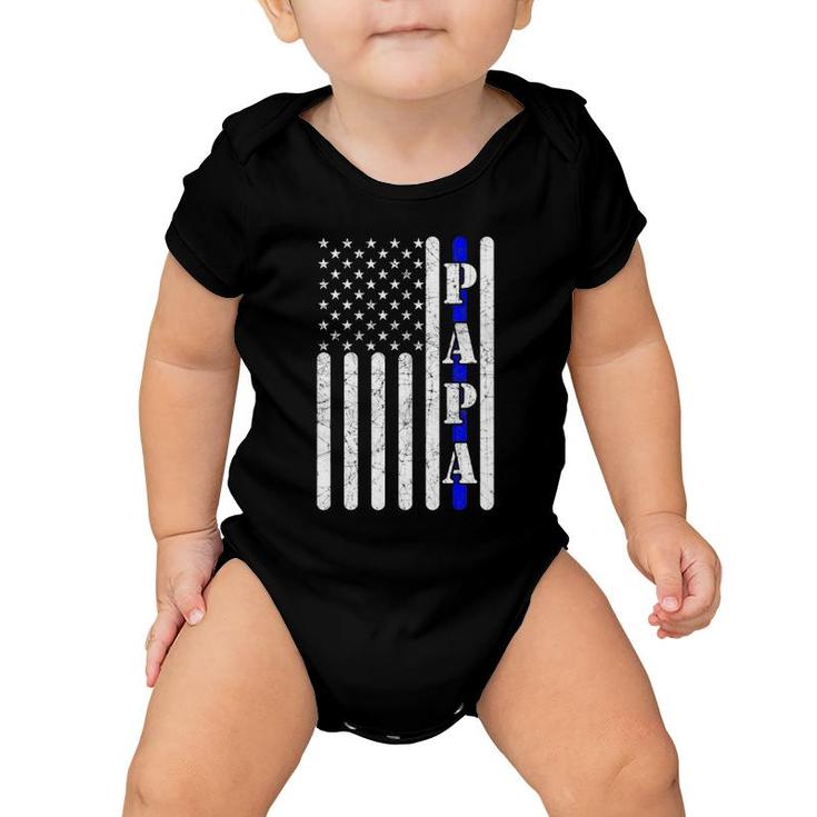 Thin Blue Line Papa Vintage Police American Flag Father's Day Baby Onesie