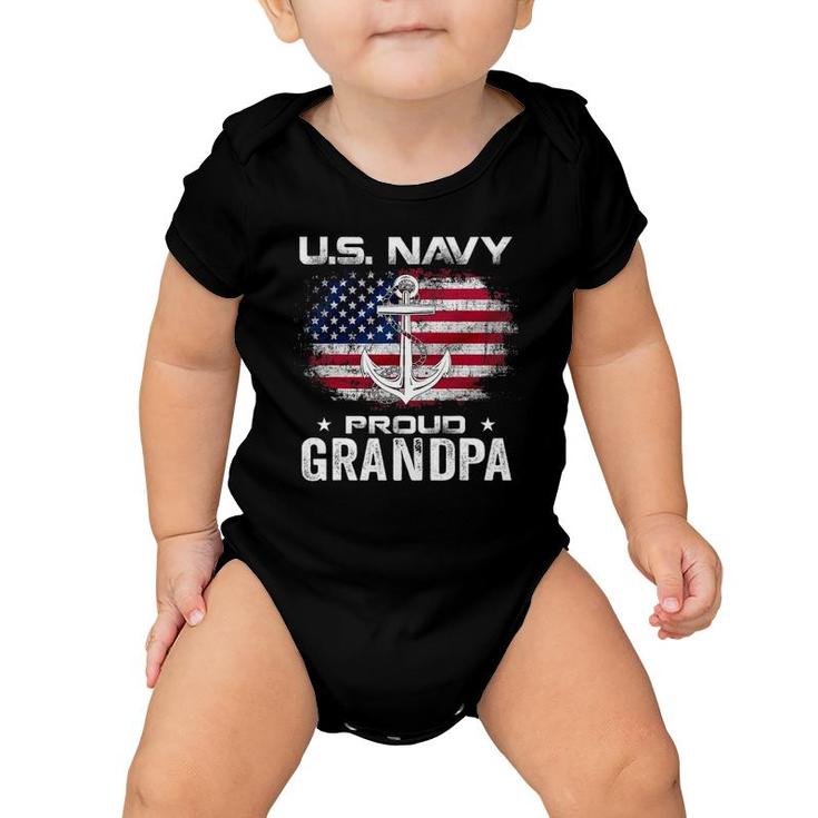 US Navy Proud Grandpa With American Flag Gift Veteran Baby Onesie