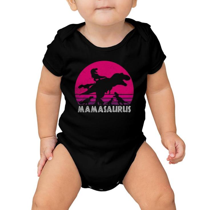 Vintage Mom Of 5 Kids Mamasaurus Sunset Gift For Mother Baby Onesie
