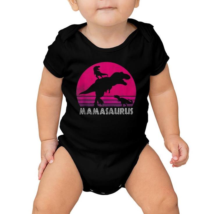 Vintage Retro 2 Kids Mamasaurus Sunset Funny Gift For Mother Baby Onesie