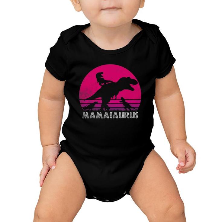 Vintage Retro 3 Kids Mamasaurus Sunset Funny Gift For Mother Baby Onesie