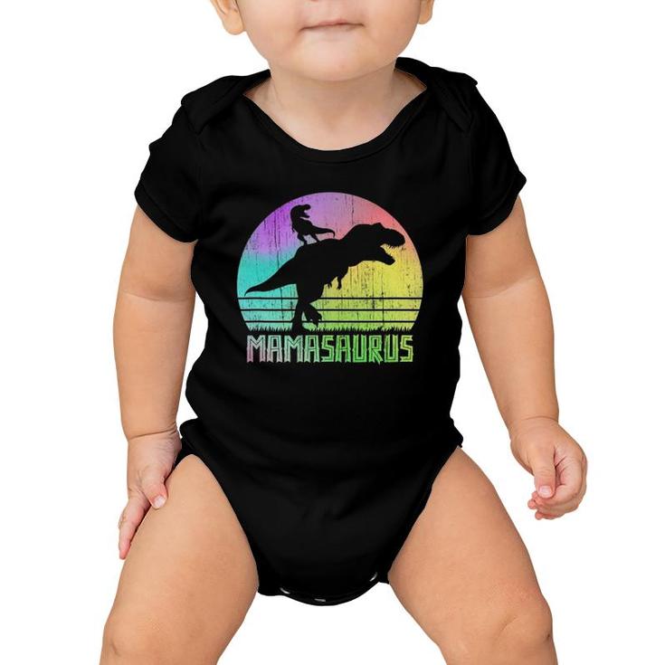 Vintage Retro Mamasaurus Rainbow Sunset Gift For Mother Of 1 Ver2 Baby Onesie