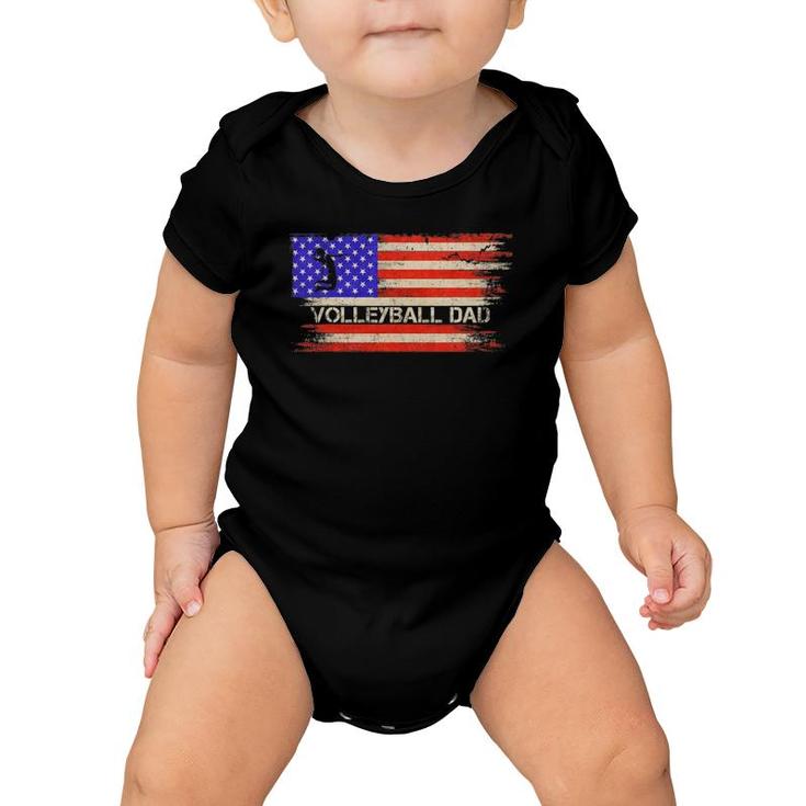Vintage Usa American Flag Proud Volleyball Dad Silhouette Baby Onesie