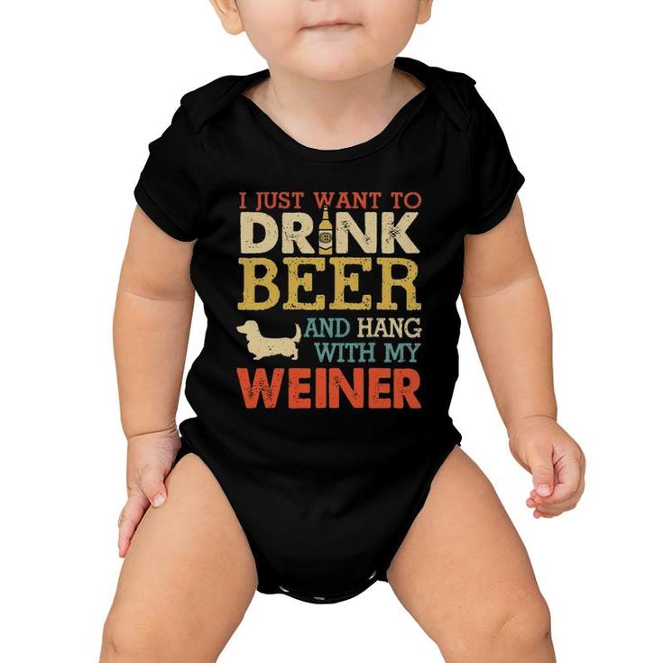 Weiner Dachshund Dad Drink Beer Hang With Dog Funny Vintage Baby Onesie