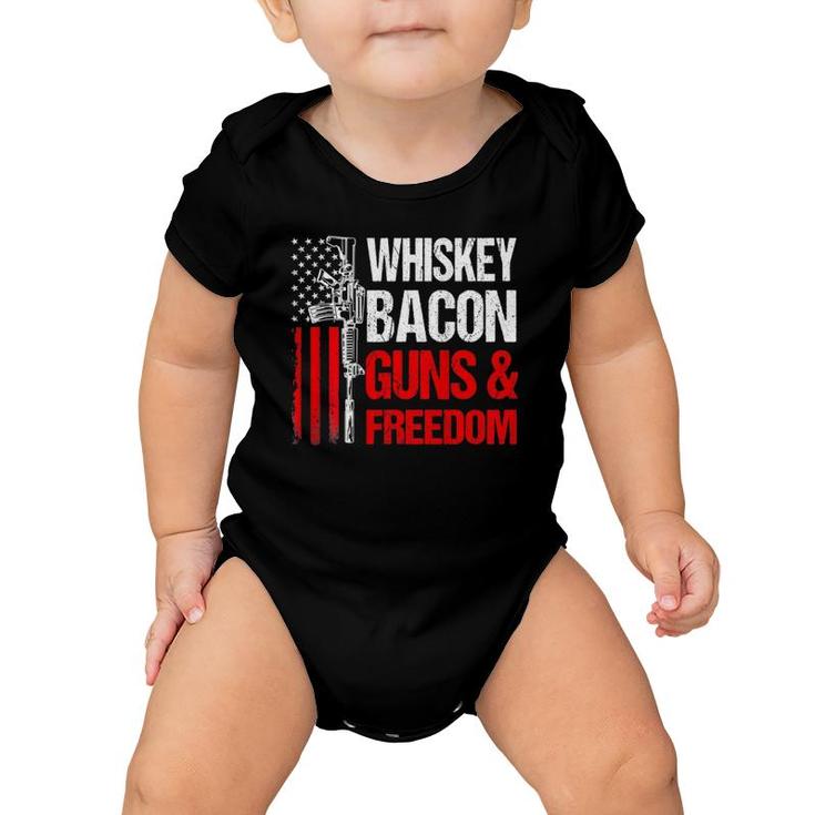 Whiskey Bacon Guns Freedom On Back Us Flag Dad Grandpa Baby Onesie