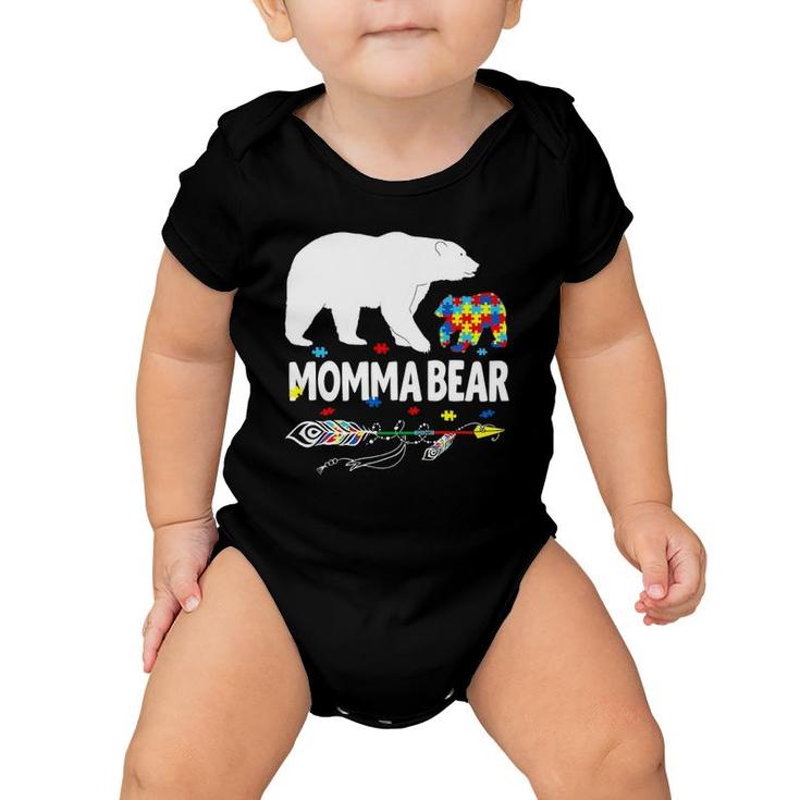 Womens Cute Momma Bear Autism Awareness Mother Autistic Family Baby Onesie