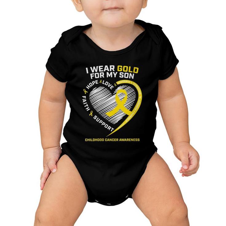 Womens Mom Dad I Wear Gold For My Son Childhood Cancer Awareness Baby Onesie