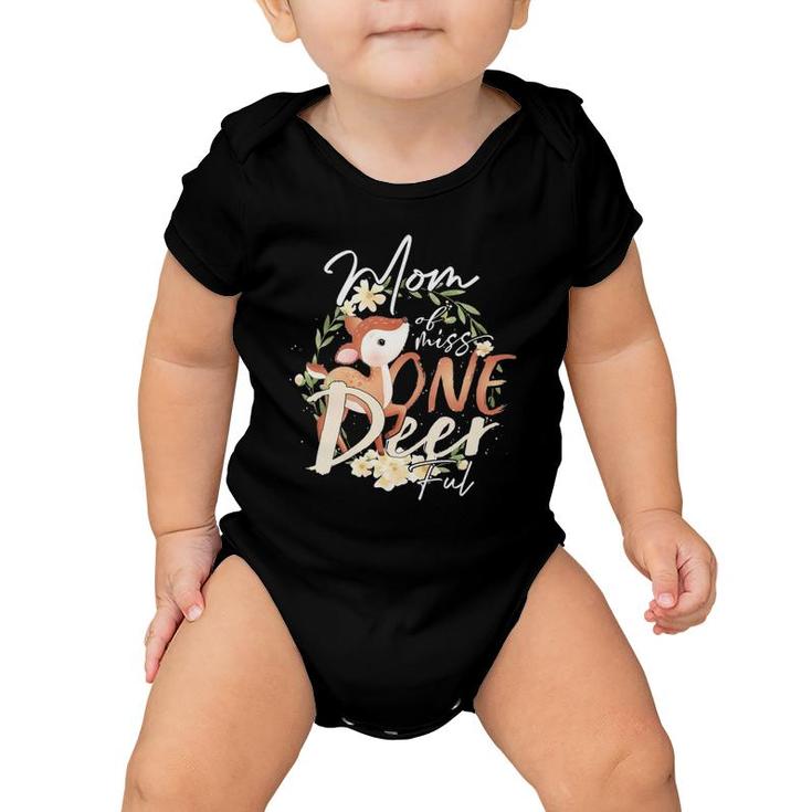Womens Mom Of Miss Onederful Girl 1St Birthday Party Matching Deer V-Neck Baby Onesie
