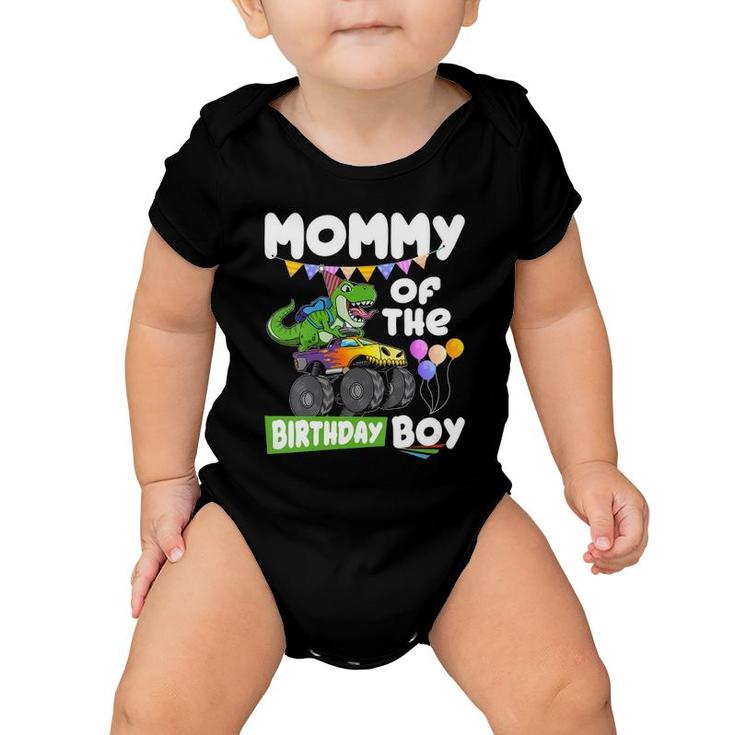 Womens Mommy Of The Birthday Boy Rex Dinosaur Monster Truck V-Neck Baby Onesie