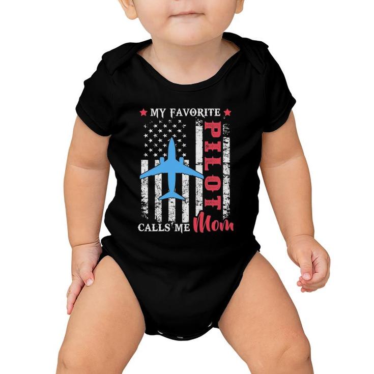 Womens My Favorite Pilot Calls Me Mom Usa Flag Mother's Day Baby Onesie