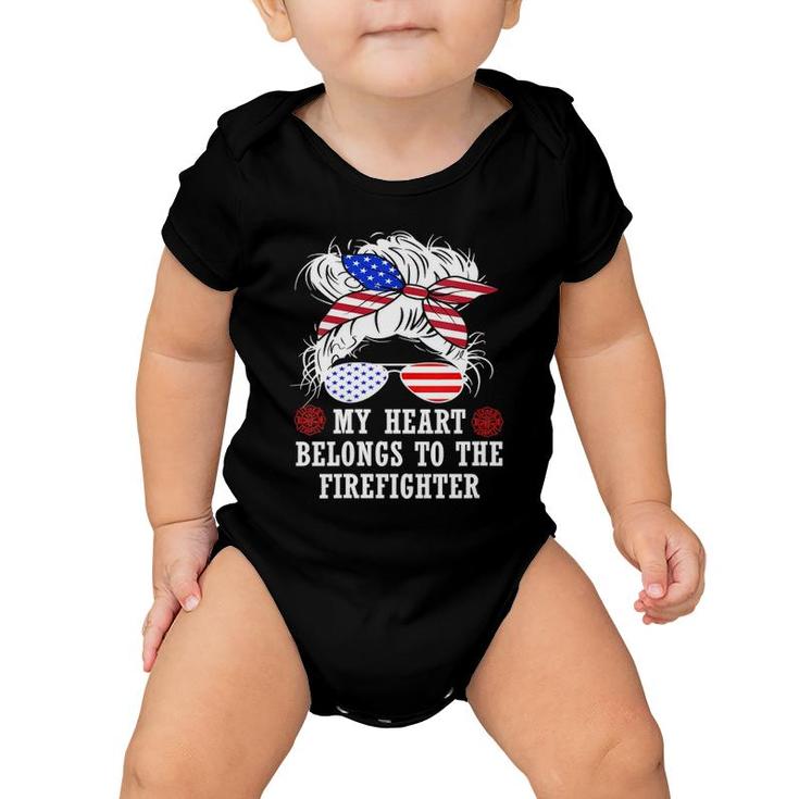 Womens My Heart Belongs To Fire Captain Firefighter Mom Wife Gifts V-Neck Baby Onesie