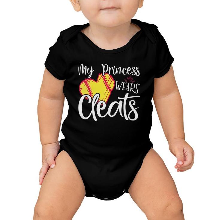 Womens My Princess Wears Cleats - Softball Mom Dad Baseball Player V-Neck Baby Onesie