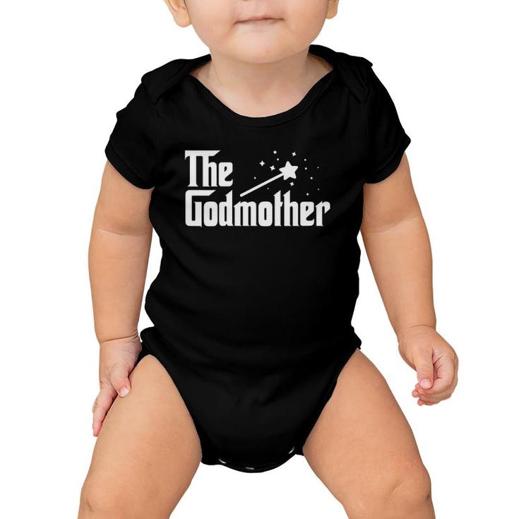 Womens The Godmother Of New Baby Funny Pun Magic Fairy Wand Baby Onesie