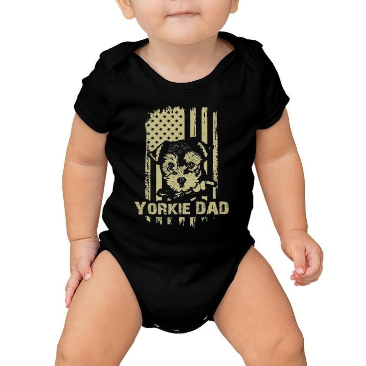 Yorkie Dad Cool Proud American Flag Father's Day Gift Baby Onesie