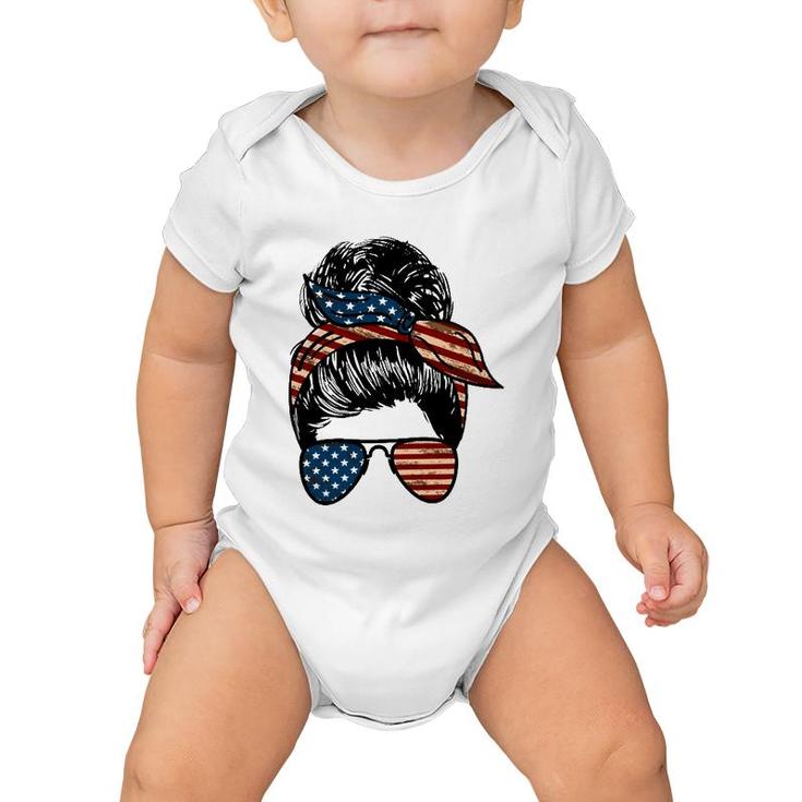 All American Mama Mother's Day Gift 4Th Of July Messy Bun American Flag Sunglasses Bandana Baby Onesie