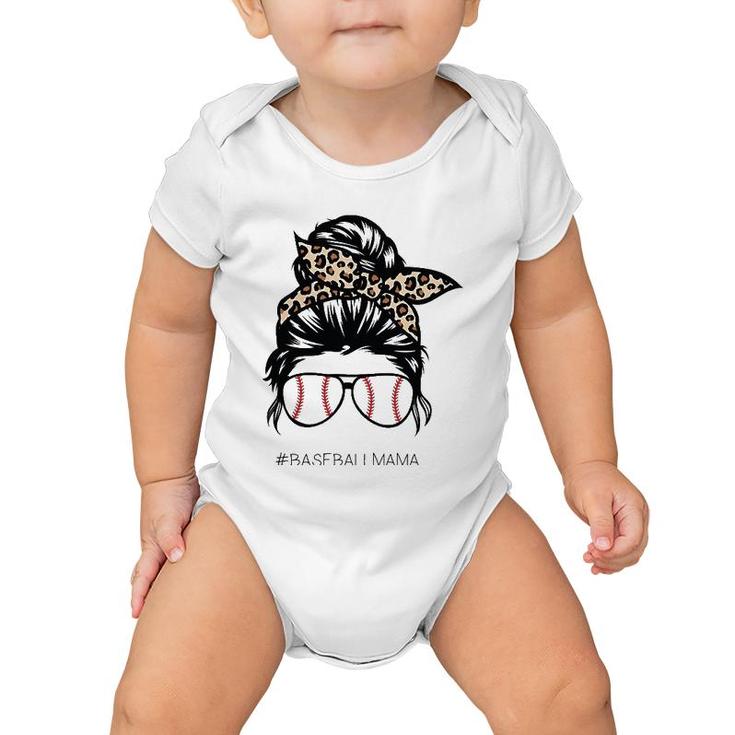 Baseball Mama Leopard Funny Mom Messy Hair Bun Mother's Day Baby Onesie