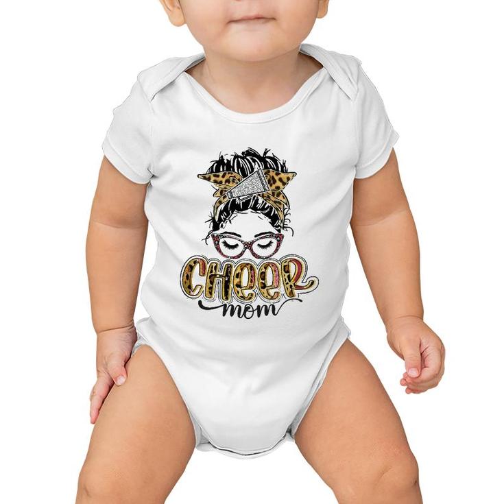 Cheer Mom Leopard Messy Bun Cheerleader Funny Mother's Day Baby Onesie