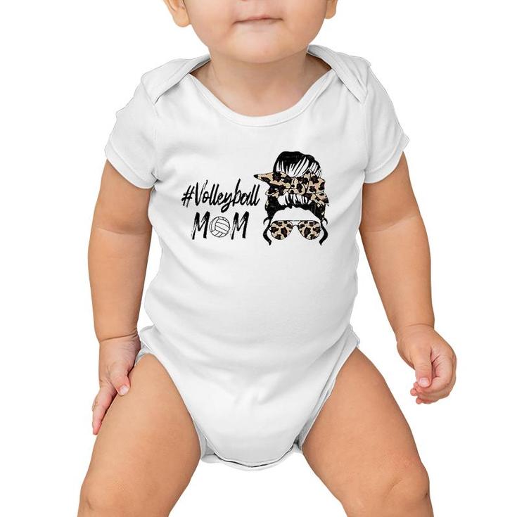 Cute Mother's Day Volleyball Mom Leopard Print Messy Bun Baby Onesie