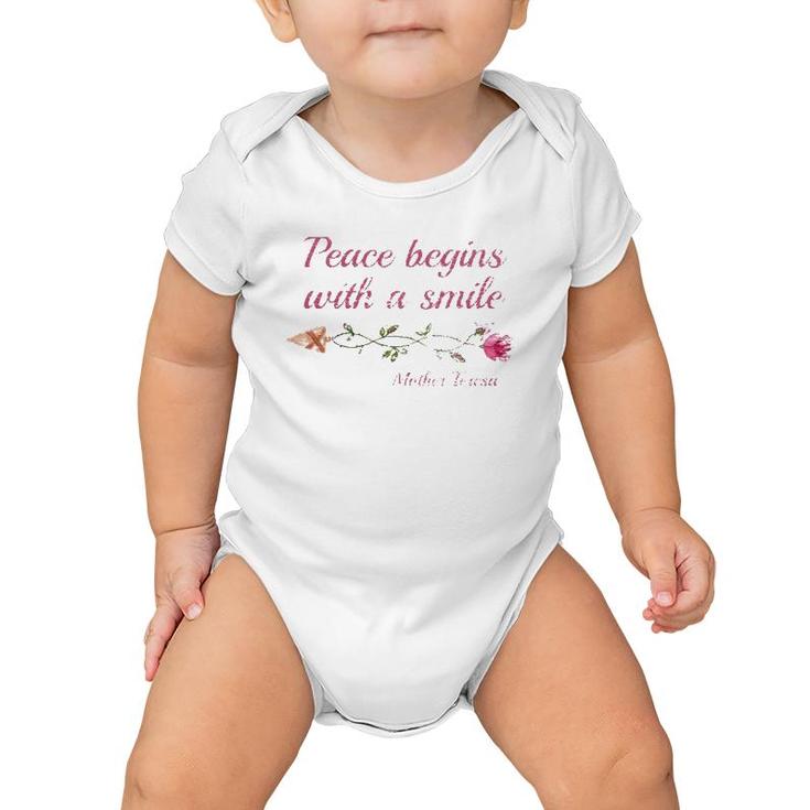Distressed Mother Teresa Quote Peace Beings With Smile Baby Onesie