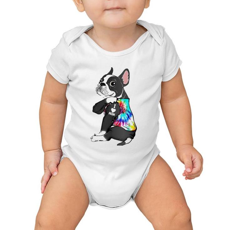Funny Boston Terrier Dog Tattoo I Love Mom Mother's Day Gift Baby Onesie