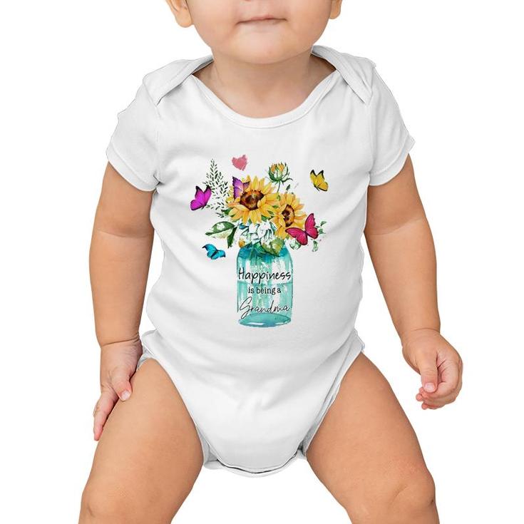 Grandmother Gift Happiness Is Being A Grandma Sunflowers Butterflies Baby Onesie
