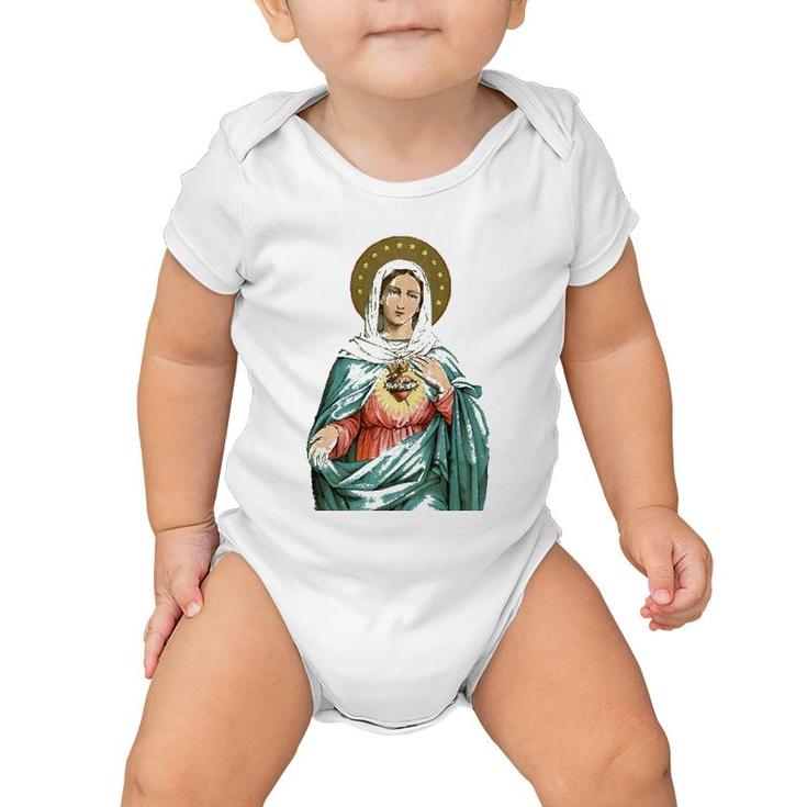 Immaculate Heart Of Mary Our Blessed Mother Catholic Vintage Baby Onesie