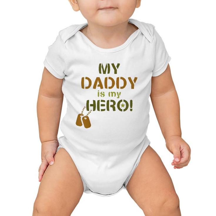 Kids My Daddy Is My Hero Military Soldier Dog Tags Baby Onesie