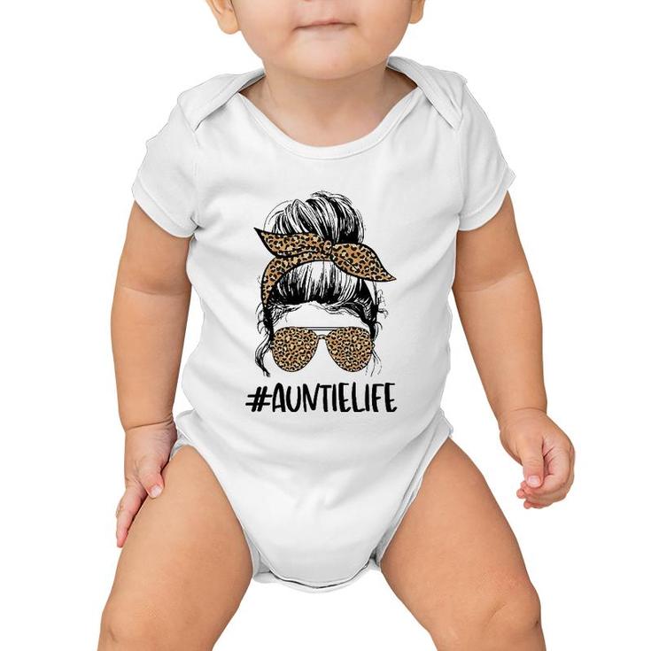Leopard Auntie Life Messy Bun, Gifts For Aunt Mothers Day Baby Onesie