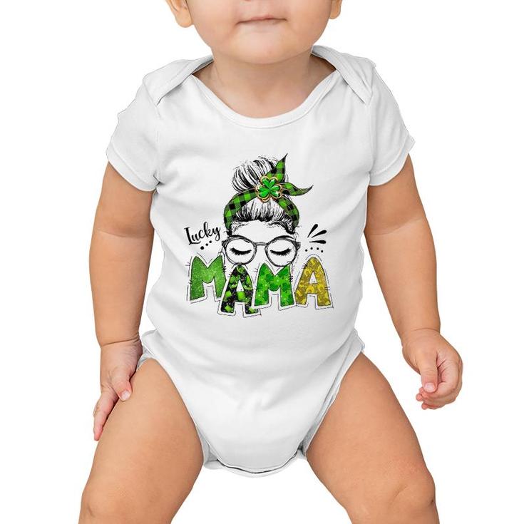 Lucky Mama Woman Face With Glasses Bandana St Patricks Day Baby Onesie