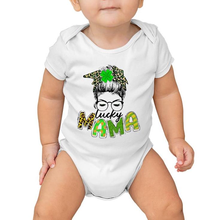 Messy Hair Woman Bun Lucky Mama Matching St Patrick's Day Baby Onesie