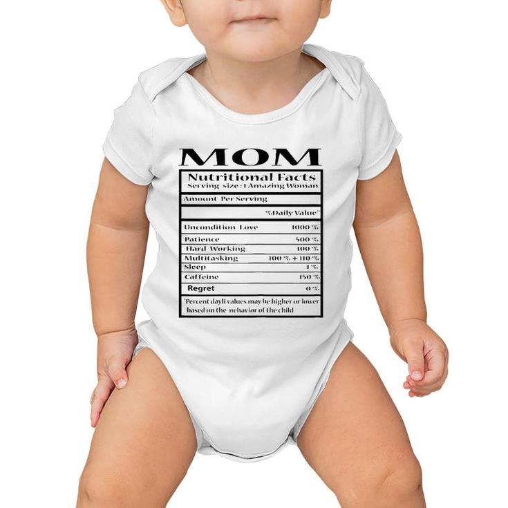 Mom Gift Funny Nutrition Facts For Mother's Day Baby Onesie