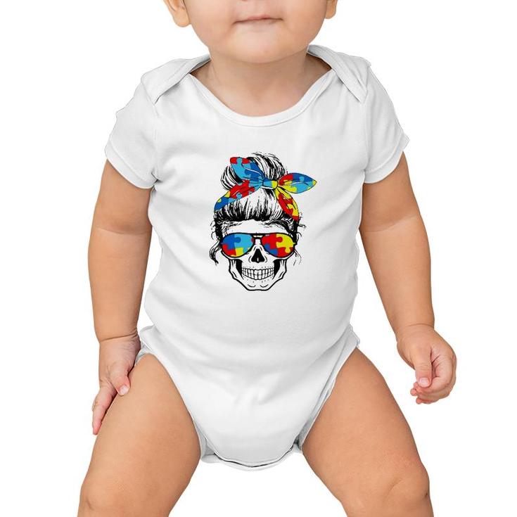 Mom Life Skull Tired Exhausted Autism Awareness Mama Womens  Baby Onesie