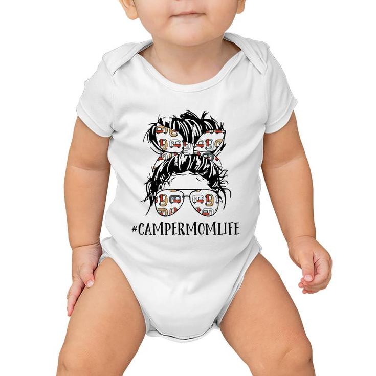 Mother's Day Messy Hair Woman Bun Camper Mom Life Camping Baby Onesie