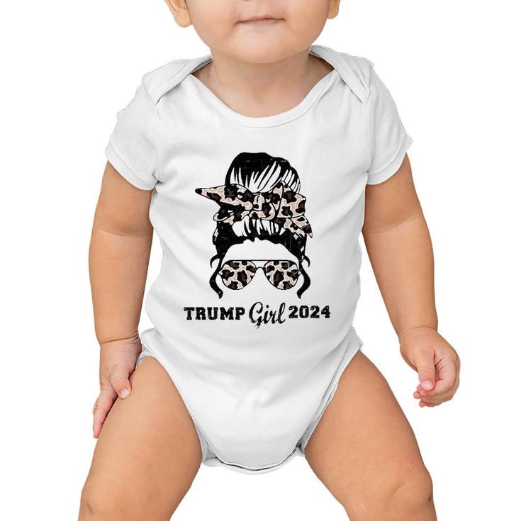 Mother's Day Trump Girl 2024 Leopard Shades Messy Bun Women Baby Onesie