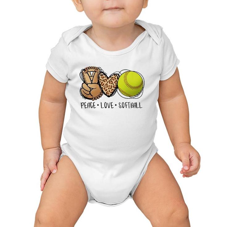 Peace Love Softball Mom Leopard Print Mother's Day Softball Baby Onesie