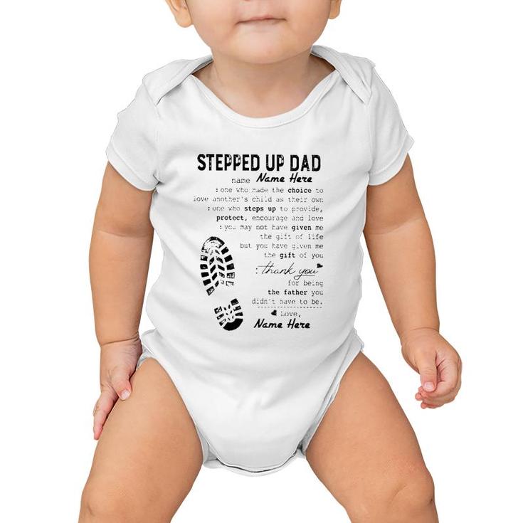 Stepped Up Dad Father's Day Gift Thank You For Being The Father You Didn't Have To Be Shoe Print Baby Onesie