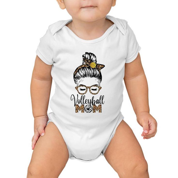 Volleyball Mom Life Messy Hair Bun Leopard Mother's Day Baby Onesie