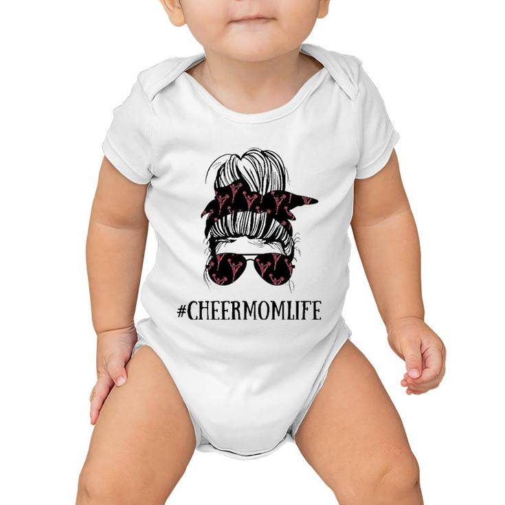 Womens Messy Bun Life Of A Cheer Mom Mother's Day Cheerleading Baby Onesie