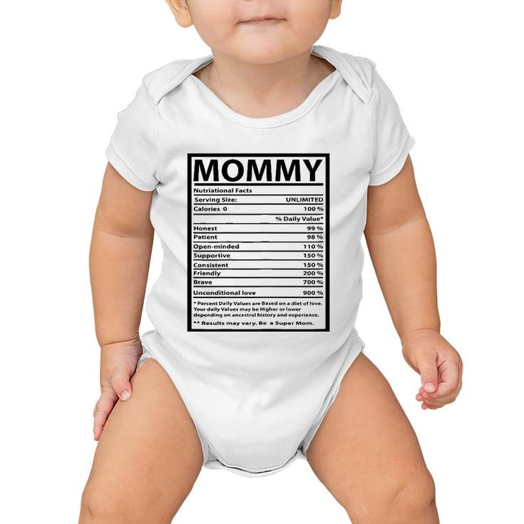 Womens Mommy Gift Funny Nutrition Facts For Mother's Day Baby Onesie