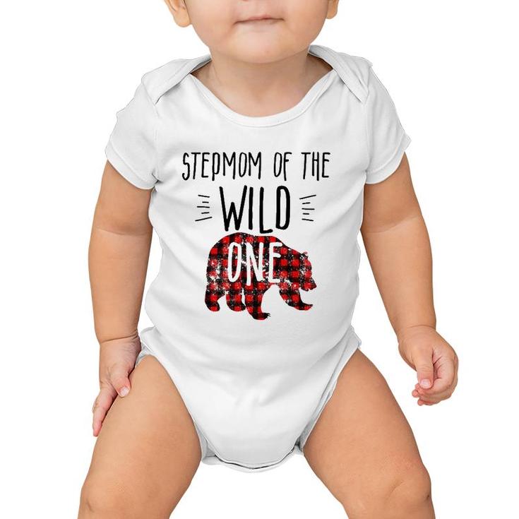 Womens Stepmom Of Wild One Buffalo Plaid Lumberjack 1St Birthday Baby Onesie
