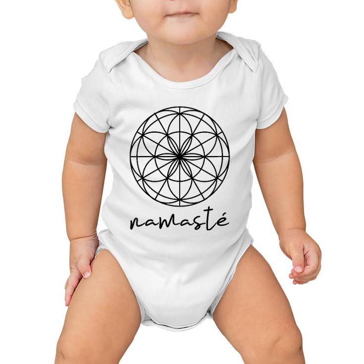 Womens Yoga Mamas Outfit Namasté Lettering Flower Ornament Black Baby Onesie